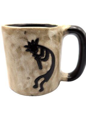 Large Mara Mexico Handmade Kokopelli Pottery Mug Brown/Tan Signed Collectible VG